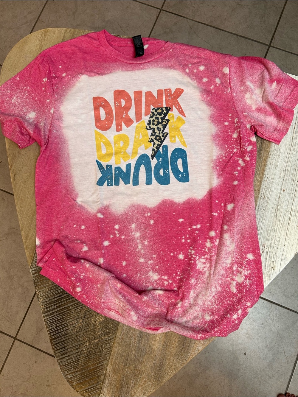 Gildan Pink Bleached Graphic Tee with Multicolor 'Drink Drank Drunk' Print
